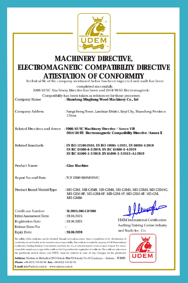 Zertifikat f&uuml;r Klebemaschinen