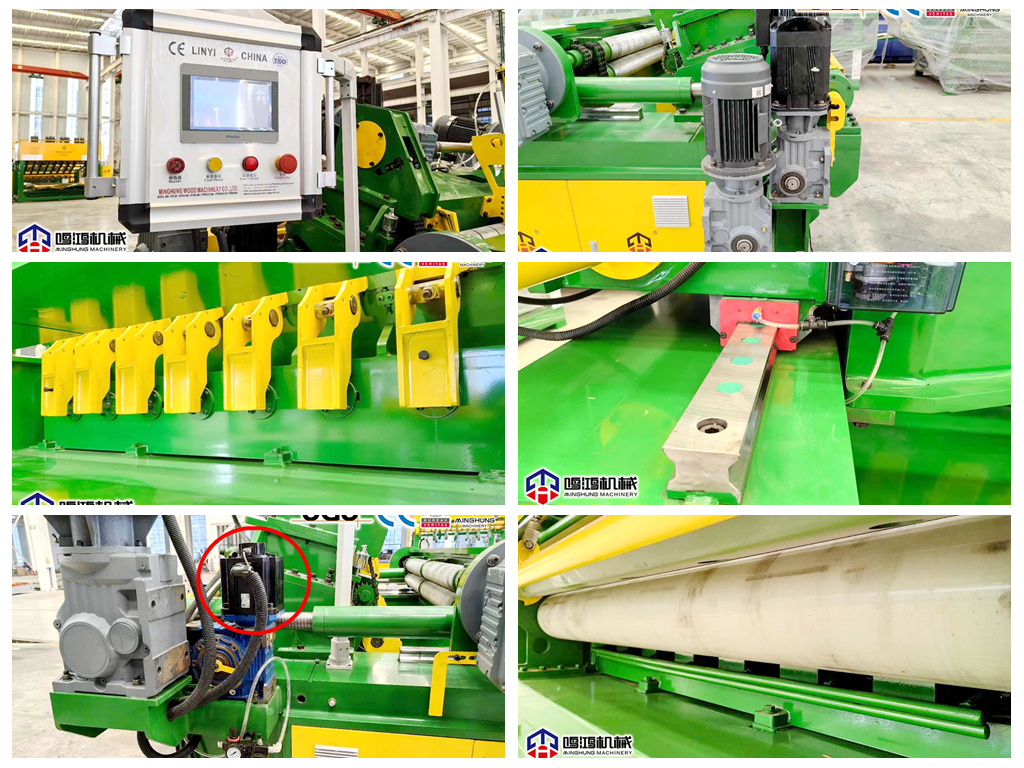 Details of Spindleless Veneer lathe Details zur spindellosen Furnierdrehmaschine