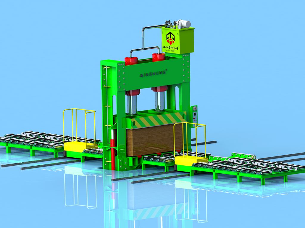 Sperrholz-Kaltpressmaschine mit automatischer Be- und Entladung der Sperrholz-Vorpressmaschine